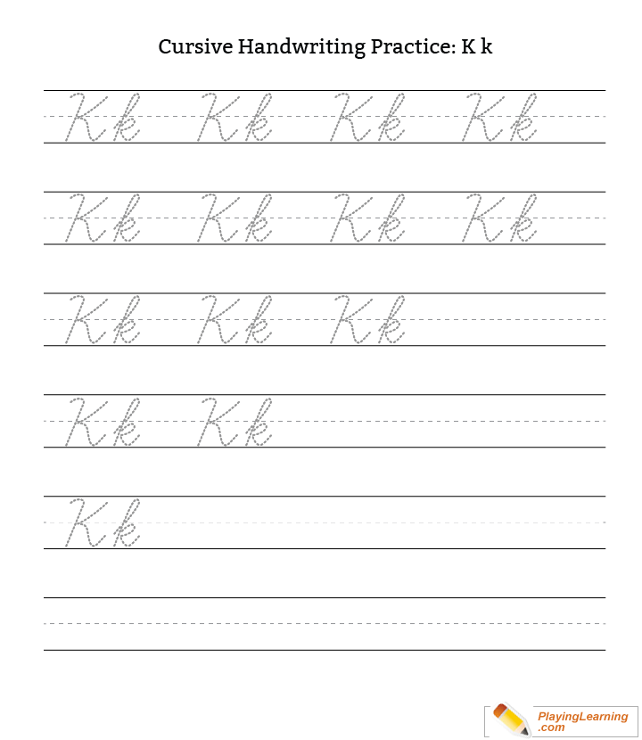 Cursive Handwriting Practice Letter K for kids