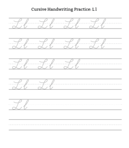 Cursive Alphabet Tracing Worksheet Letter L for kids