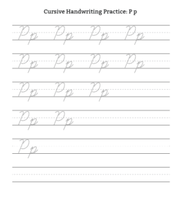 Cursive Alphabet Tracing Worksheet Letter P for kids