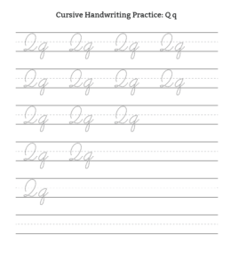 Cursive Alphabet Tracing Worksheet Letter Q for kids