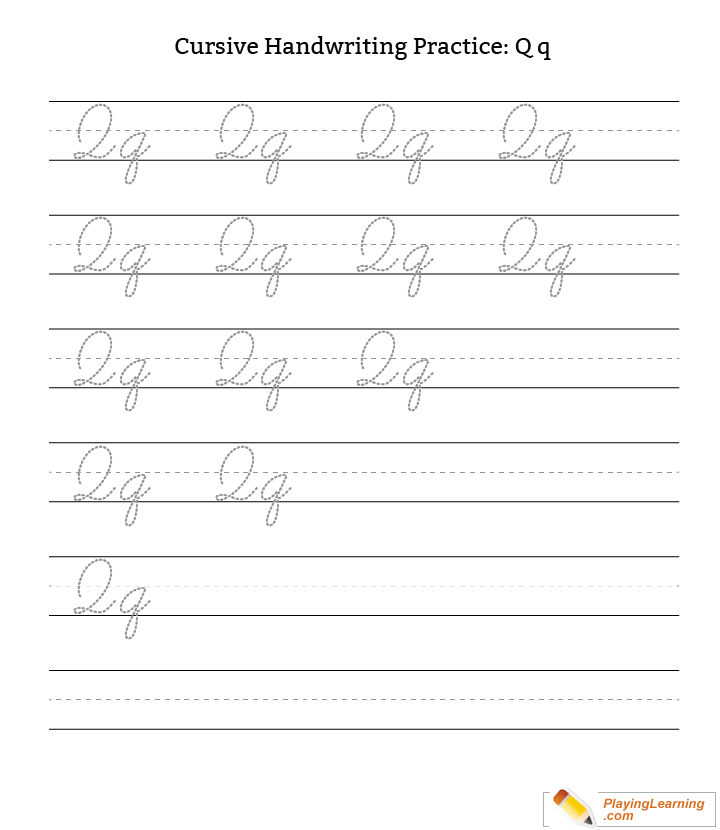 Cursive Handwriting Practice Letter Q for kids