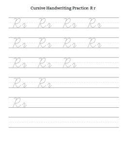 Cursive Alphabet Tracing Worksheet Letter R for kids
