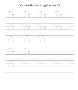 Cursive Alphabet Tracing Worksheet Letter T for kids