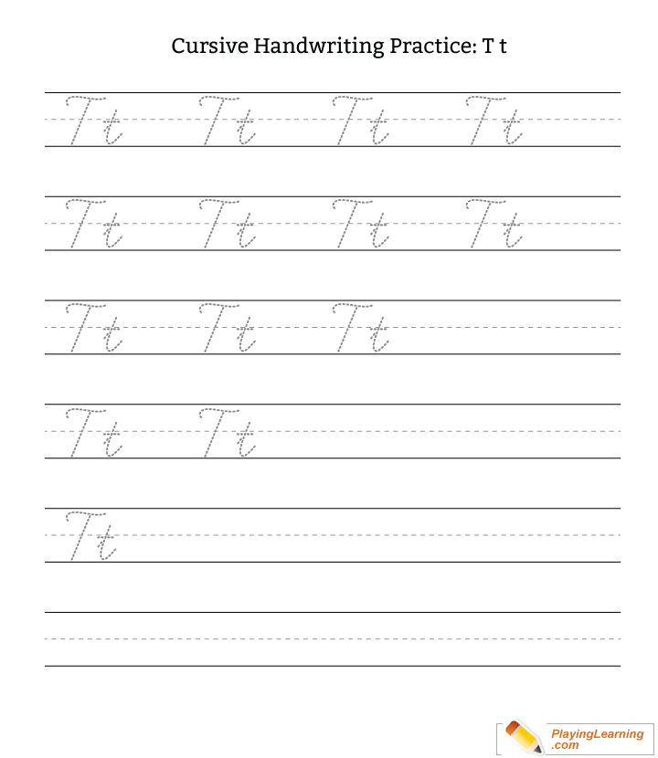 Cursive Handwriting Practice Letter T for kids