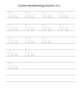 Cursive Alphabet Tracing Worksheet Letter U for kids