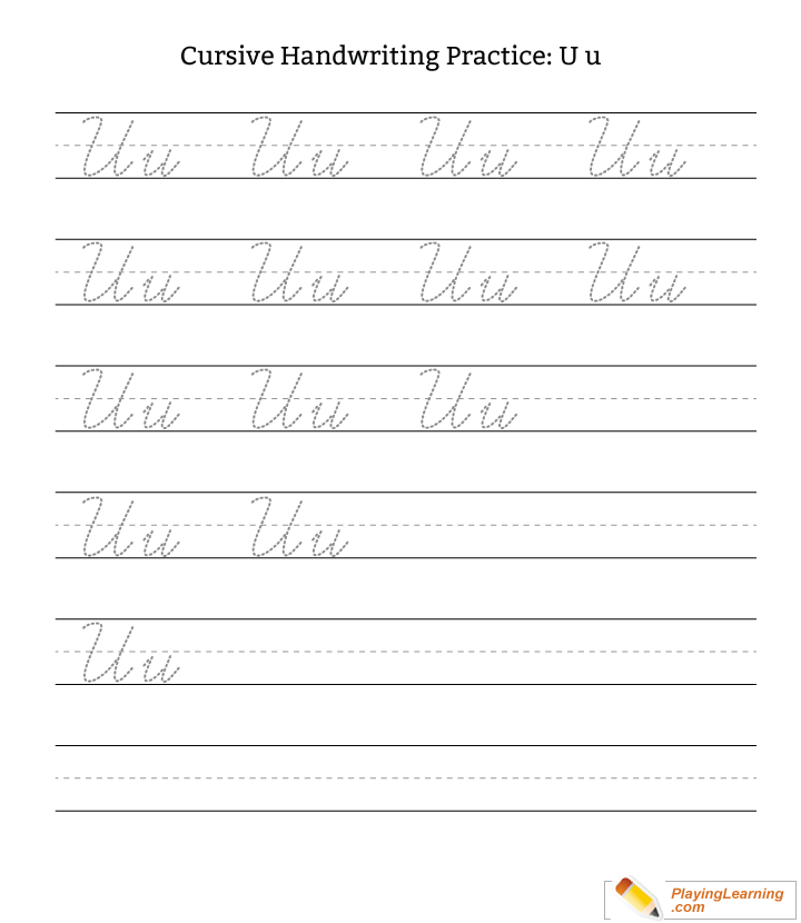 Cursive Handwriting Practice Letter U for kids