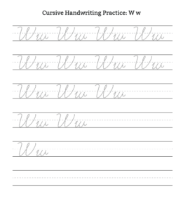 Cursive Alphabet Tracing Worksheet Letter W for kids