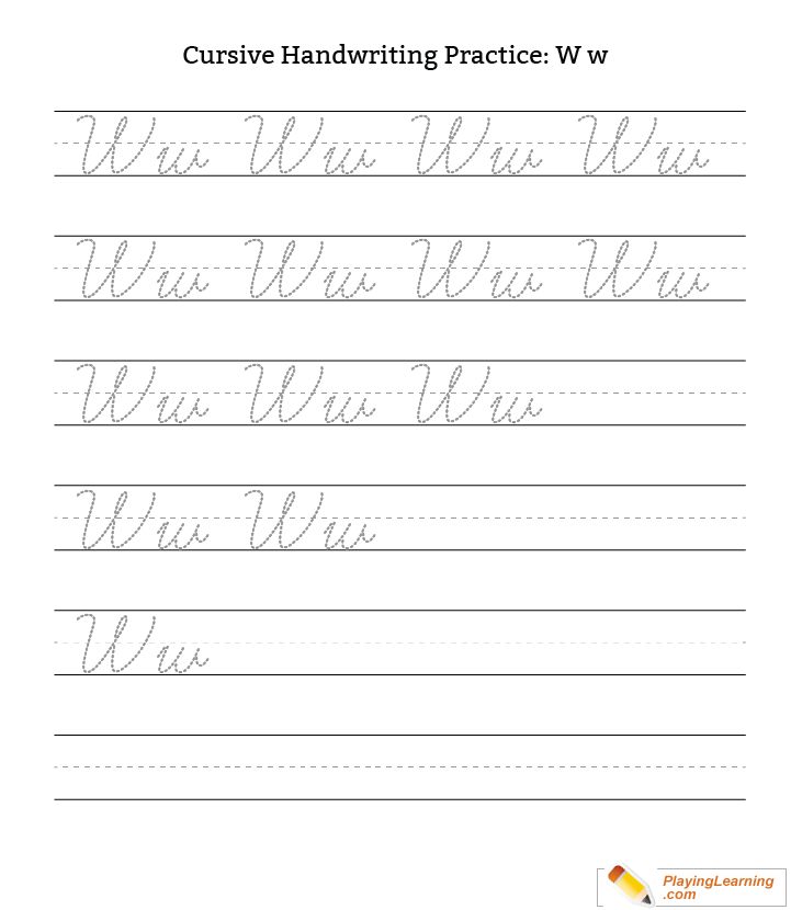 Cursive Handwriting Practice Letter W for kids