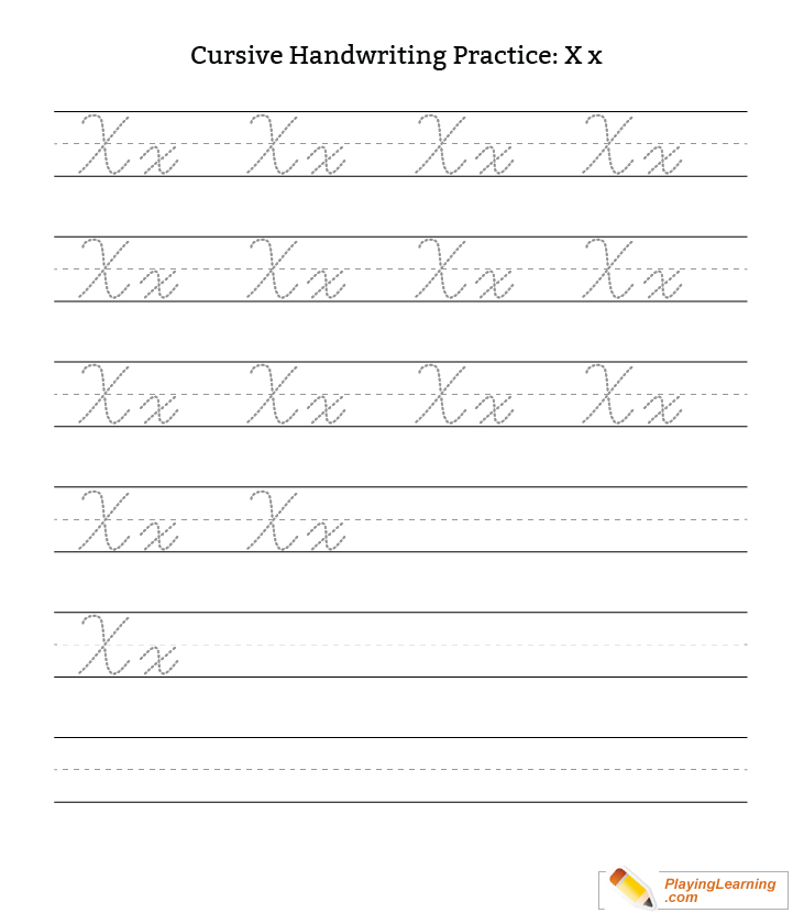 Cursive Handwriting Practice Letter X for kids