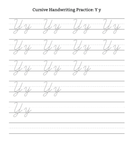 Cursive Alphabet Tracing Worksheet Letter Y for kids