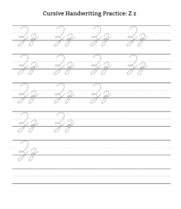 Cursive Alphabet Tracing Worksheet Letter Z for kids