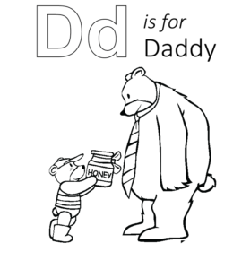 D is for Daddy coloring page for kids