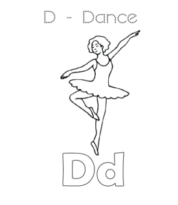 D is for Dance coloring page for kids