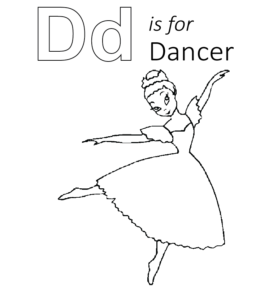 D is for Dancer coloring page for kids