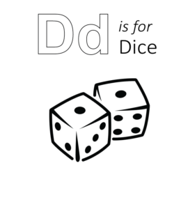 D is for Dice coloring page for kids