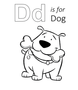 D is for Dog coloring page for kids