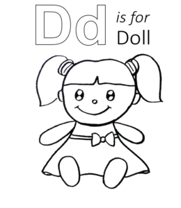 D is for Doll coloring page for kids