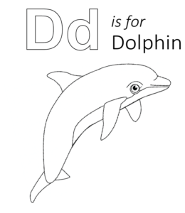 D is for Dolphin coloring page for kids