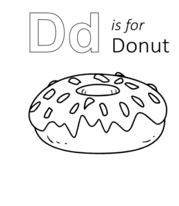 D is for Donut coloring page for kids