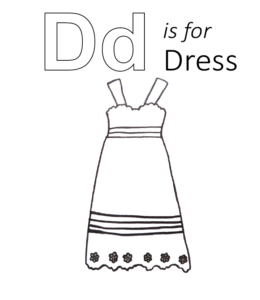 D is for Dress coloring page for kids