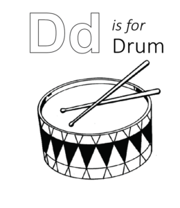 D is for Drum coloring page for kids