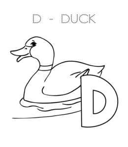 D is for Duck coloring page for kids