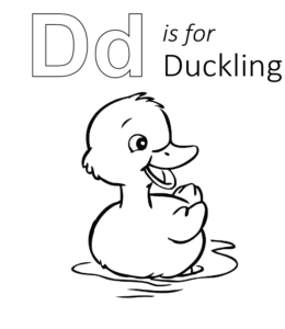 D is for Duckling coloring page for kids