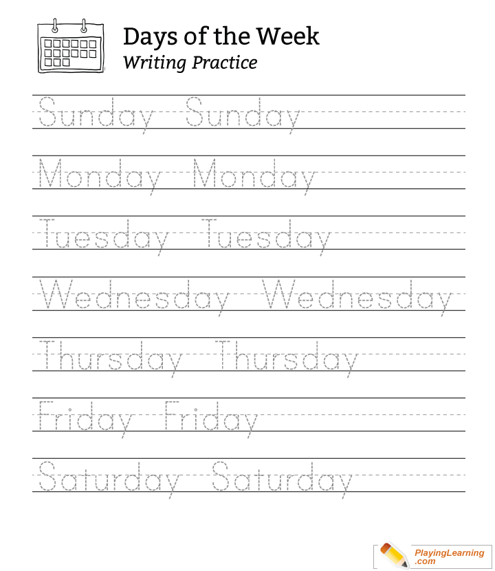 Days Of The Week Writing Practice Sheet 02 | Free Days Of The Week ...