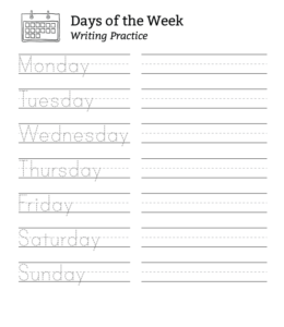Days of the week writing worksheet for kids