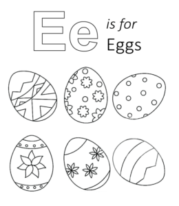 E is for Eggs coloring page for kids