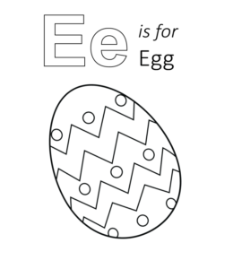 E is for Egg coloring page for kids