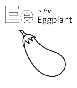 E is for Eggplant coloring page for kids