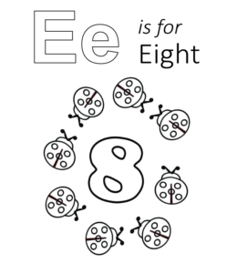 E is for Eight coloring page for kids