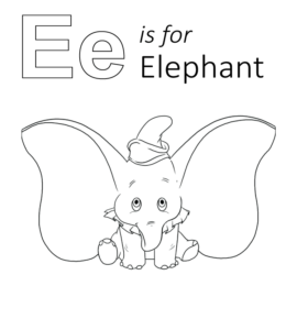E is for Elephant coloring page for kids