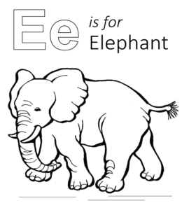 E is for Elephant coloring page for kids