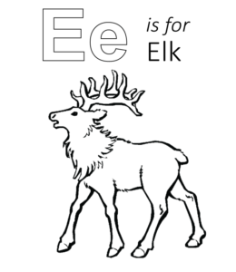 E is for Elk coloring page for kids