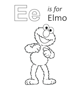 E is for Elmo coloring page for kids