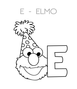 E is for Elmo coloring page for kids