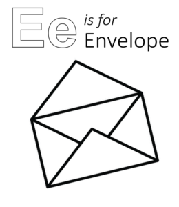 E is for Envelope coloring page for kids