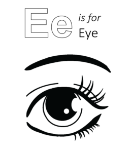 E is for Eye coloring page for kids