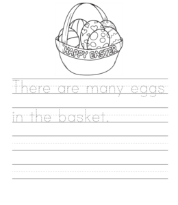 Easter eggs in basket writing worksheet  for kids