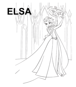 Elsa in the ice castle coloring page for kids