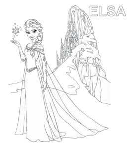 Elsa and the ice castle coloring page for kids
