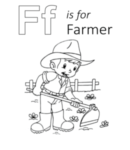 F is for Farmer coloring page for kids