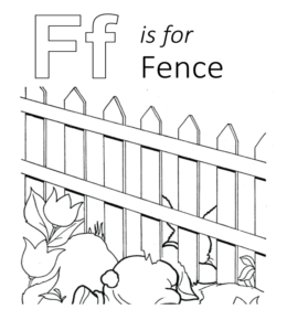 F is for Fence coloring page for kids
