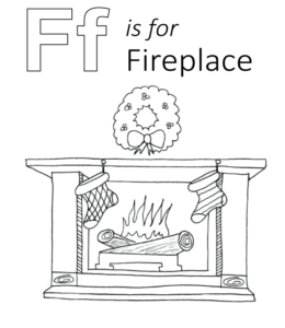 F is for Fireplace coloring page for kids