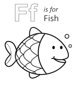 F is for Fish coloring page for kids