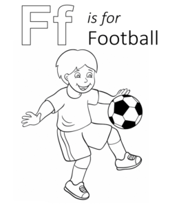 F is for Football coloring page for kids