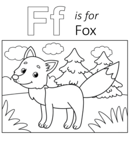 F is for Fox coloring page for kids
