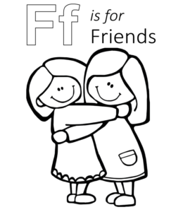 F is for Friends coloring page for kids